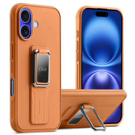 Premium Silicone Case with Metal Kickstand and Camera Protection Back Cover For Apple iPhone 16
