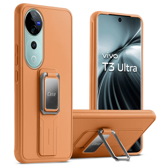 Premium Silicone Case with Metal Kickstand and Camera Protection Back Cover For Vivo T3 Ultra 5G