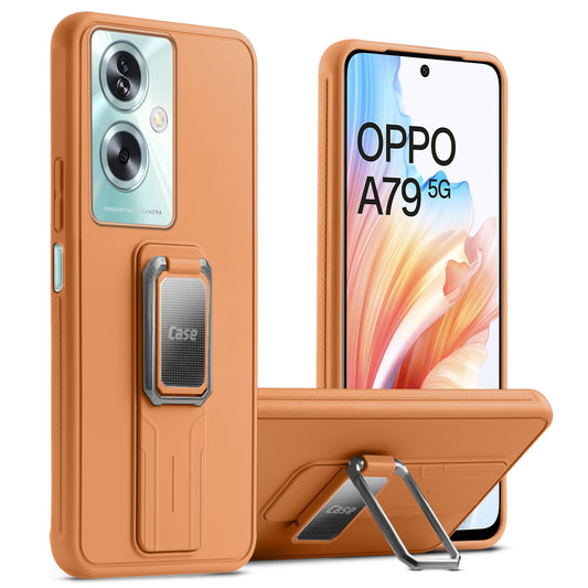 Premium Silicone Case with Metal Kickstand and Camera Protection Back Cover For Oppo A79 5G