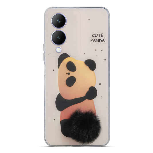 Printed matte back with fur detailing Back cover For Vivo Y17s