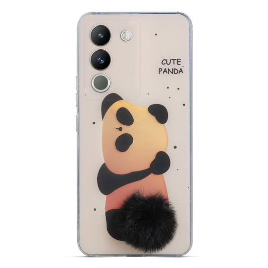 Printed matte back with fur detailing Back cover For Vivo Y200 5G