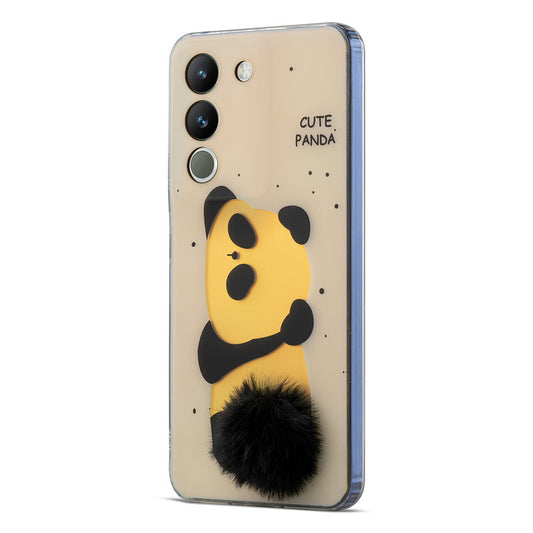 Printed matte back with fur detailing Back cover For Vivo Y200 5G