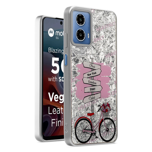 Shiny Foil Design Printed Back Case for Motorola Moto G34 5G With Soft Edges with Glossy Semi-Hard Back