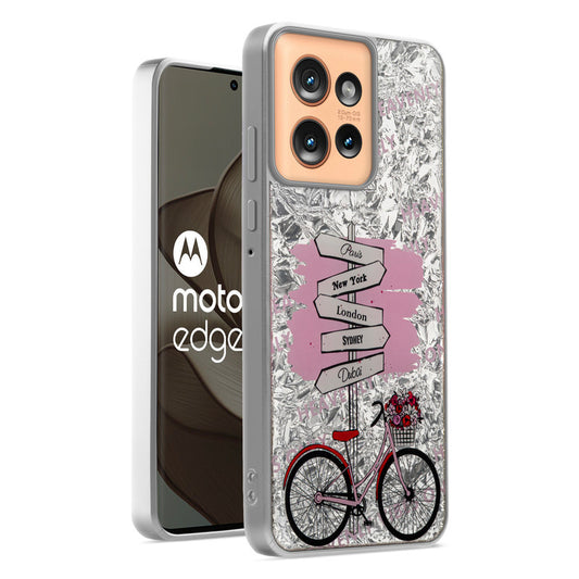 Shiny Foil Design Printed Back Case for Motorola Moto Edge 50 5G With Soft Edges with Glossy Semi-Hard Back