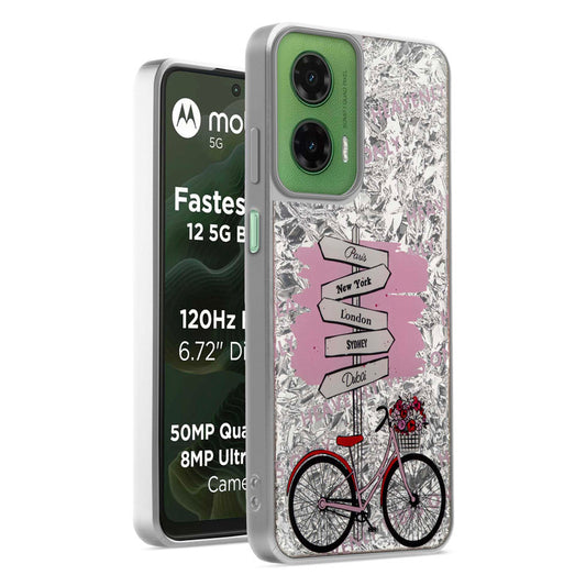 Shiny Foil Design Printed Back Case for Motorola G35 5G With Soft Edges with Glossy Semi-Hard Back