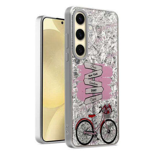 Shiny Foil Design Printed Back Case for Samsung S25 5G With Soft Edges with Glossy Semi-Hard Back