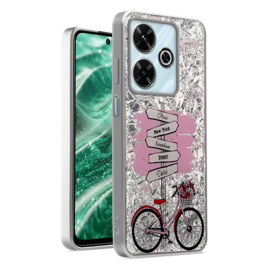 Shiny Foil Design Printed Back Case for Redmi 13 5G With Soft Edges with Glossy Semi-Hard Back