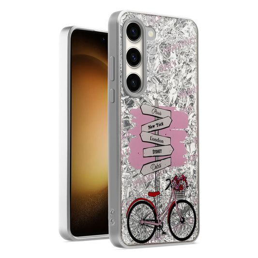 Shiny Foil Design Printed Back Case for Samsung S23 5G With Soft Edges with Glossy Semi-Hard Back