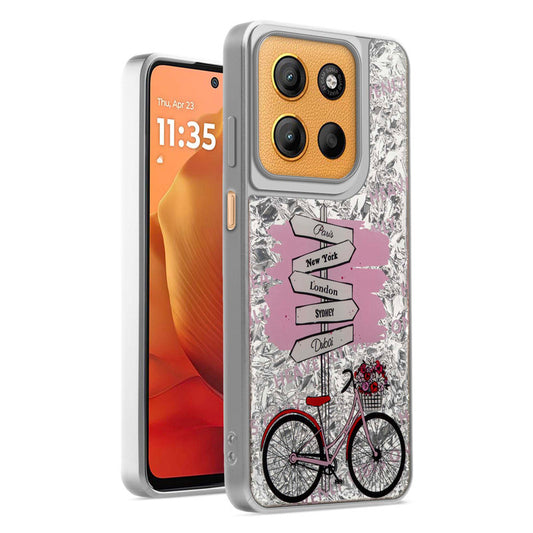 Shiny Foil Design Printed Back Case for Motorola Moto G15 With Soft Edges with Glossy Semi-Hard Back