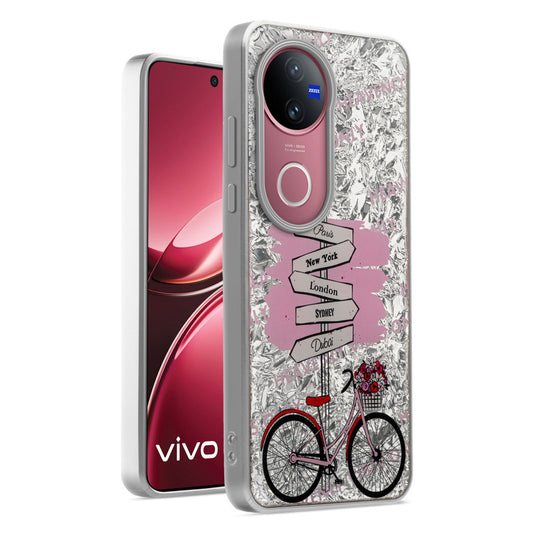 Shiny Foil Design Printed Back Case for Vivo V50 5G With Soft Edges with Glossy Semi-Hard Back