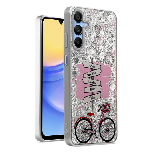 Shiny Foil Design Printed Back Case for Samsung A15 5G With Soft Edges with Glossy Semi-Hard Back