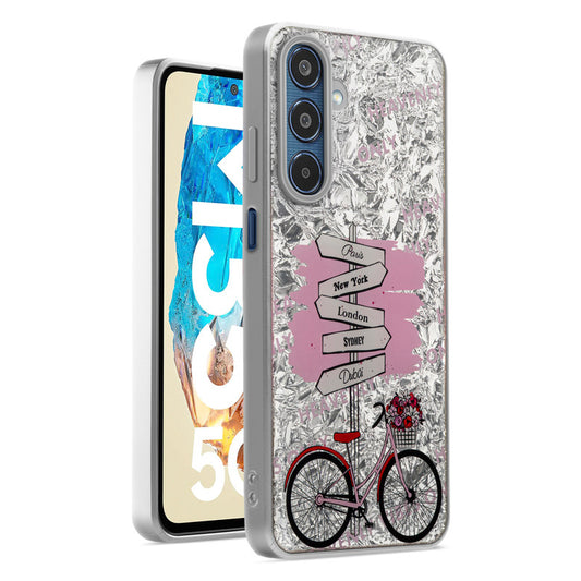 Shiny Foil Design Printed Back Case for Samsung M35 5G With Soft Edges with Glossy Semi-Hard Back