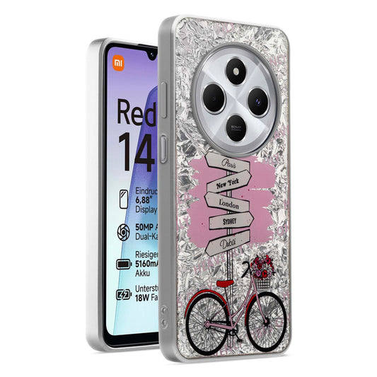 Shiny Foil Design Printed Back Case for Redmi 14C 5G With Soft Edges with Glossy Semi-Hard Back