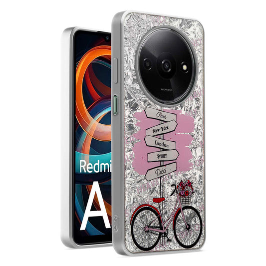 Shiny Foil Design Printed Back Case for Redmi A3 With Soft Edges with Glossy Semi-Hard Back