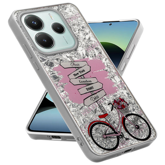 Shiny Foil Design Printed Back Case for Redmi Note 14 5G With Soft Edges with Glossy Semi-Hard Back
