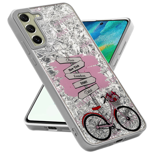 Shiny Foil Design Printed Back Case for Samsung S21 FE 5G With Soft Edges with Glossy Semi-Hard Back