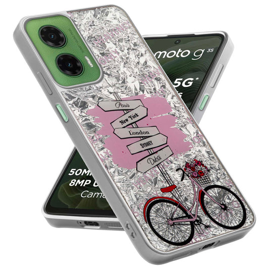 Shiny Foil Design Printed Back Case for Motorola G35 5G With Soft Edges with Glossy Semi-Hard Back