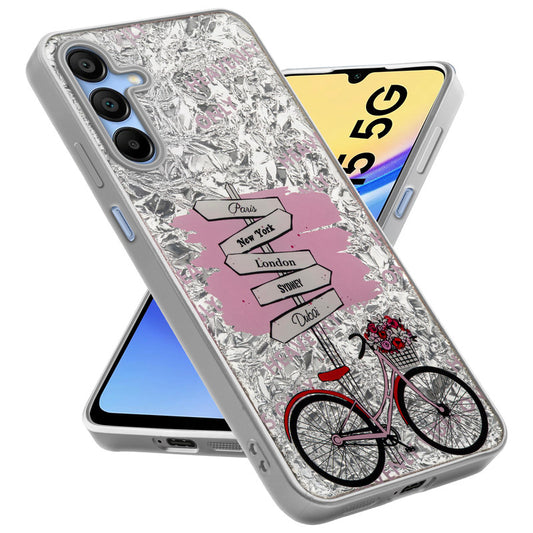 Shiny Foil Design Printed Back Case for Samsung A15 5G With Soft Edges with Glossy Semi-Hard Back