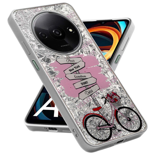 Shiny Foil Design Printed Back Case for Redmi A3 With Soft Edges with Glossy Semi-Hard Back