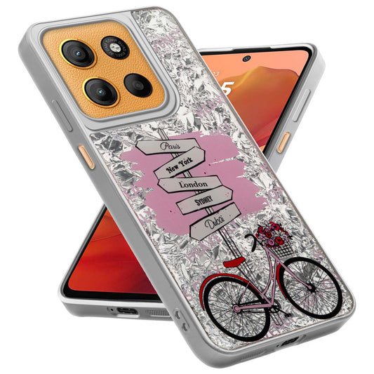 Shiny Foil Design Printed Back Case for Motorola Moto G15 With Soft Edges with Glossy Semi-Hard Back
