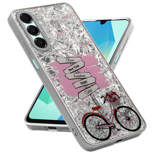Shiny Foil Design Printed Back Case for Samsung A16 5G With Soft Edges with Glossy Semi-Hard Back