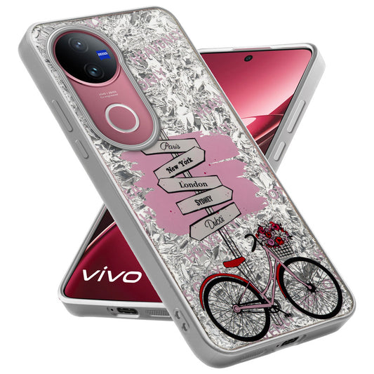 Shiny Foil Design Printed Back Case for Vivo V50 5G With Soft Edges with Glossy Semi-Hard Back