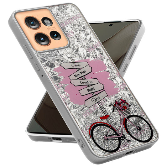 Shiny Foil Design Printed Back Case for Motorola Moto Edge 50 5G With Soft Edges with Glossy Semi-Hard Back