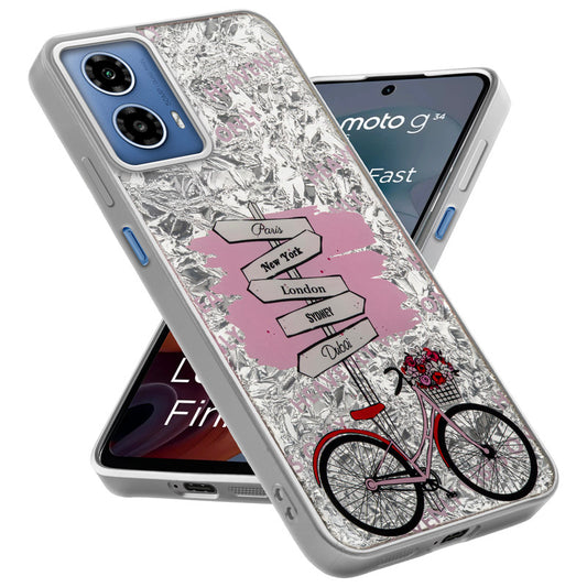 Shiny Foil Design Printed Back Case for Motorola Moto G34 5G With Soft Edges with Glossy Semi-Hard Back