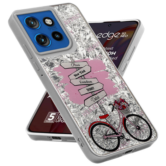 Shiny Foil Design Printed Back Case for Motorola Moto Edge 50 Neo 5G With Soft Edges with Glossy Semi-Hard Back