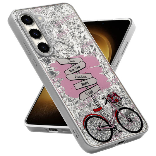 Shiny Foil Design Printed Back Case for Samsung S23 5G With Soft Edges with Glossy Semi-Hard Back