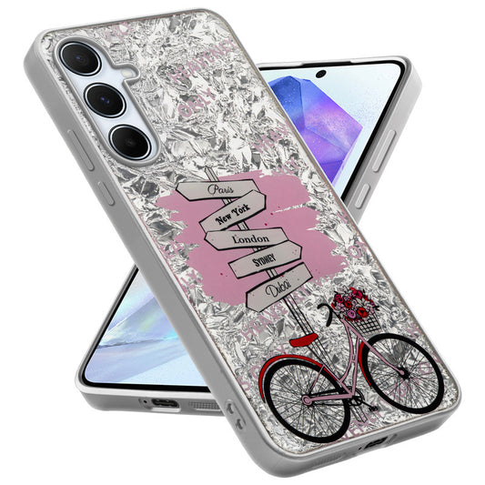 Shiny Foil Design Printed Back Case for Samsung A55 5G With Soft Edges with Glossy Semi-Hard Back