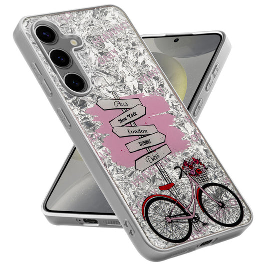 Shiny Foil Design Printed Back Case for Samsung S24 5G With Soft Edges with Glossy Semi-Hard Back