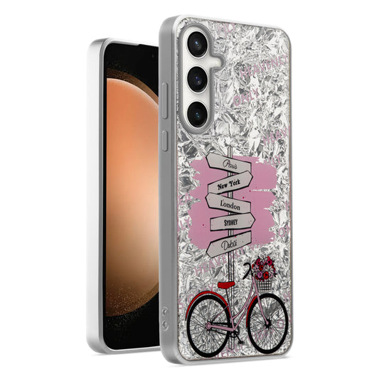 Shiny Foil Design Printed Back Case for Samsung S23 FE 5G With Soft Edges with Glossy Semi-Hard Back
