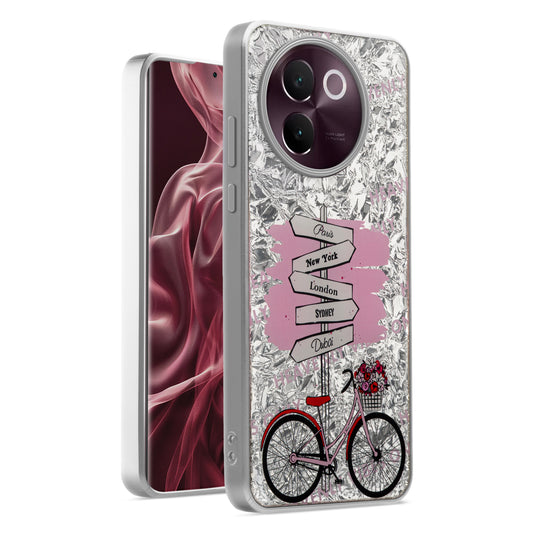 Shiny Foil Design Printed Back Case for Vivo V30e 5G With Soft Edges with Glossy Semi-Hard Back