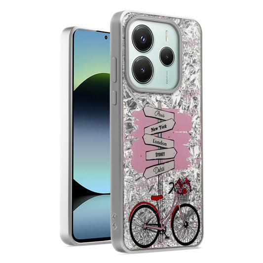 Shiny Foil Design Printed Back Case for Redmi Note 14 SE 5G With Soft Edges with Glossy Semi-Hard Back