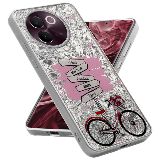 Shiny Foil Design Printed Back Case for Vivo V30e 5G With Soft Edges with Glossy Semi-Hard Back