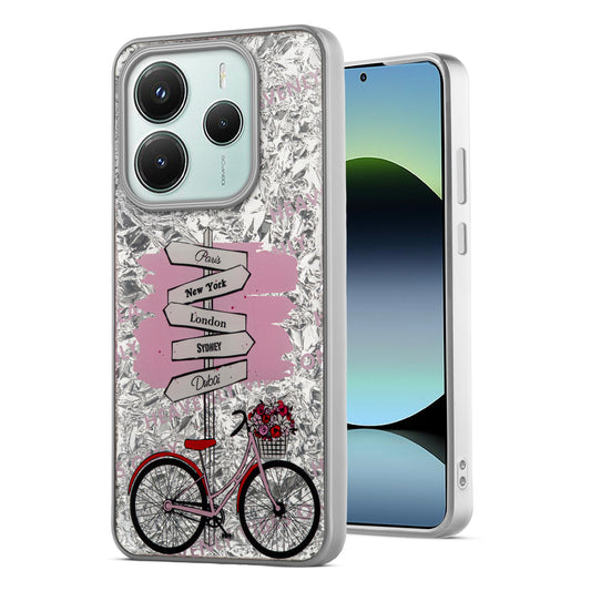 Shiny Foil Design Printed Back Case for Redmi Note 14 SE 5G With Soft Edges with Glossy Semi-Hard Back