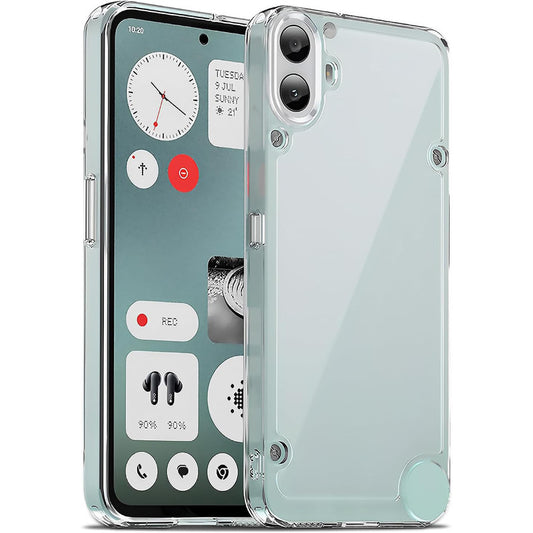 Minimalist Transparent Hard Case For CMF Nothing Phone 1 with Silver Button Detailing & Camera Protection Edges
