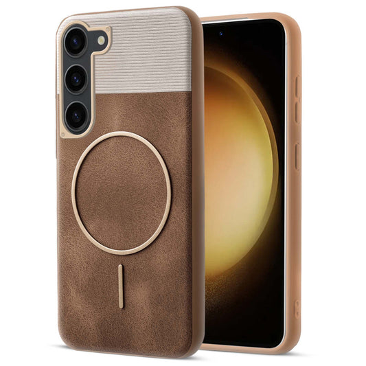 Luxury PU Leather Hard Back Case for Samsung S23 5G, With Micro-Fiber Cloth inside, MagSafe Compatible