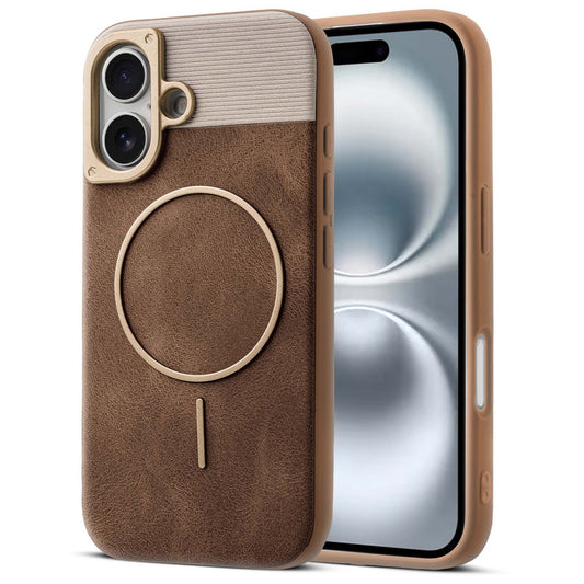 Luxury PU Leather Hard Back Case for Apple iPhone 16, With Micro-Fiber Cloth inside, MagSafe Compatible