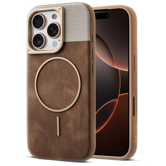 Luxury PU Leather Hard Back Case for Apple iPhone 16 Pro, With Micro-Fiber Cloth inside, MagSafe Compatible