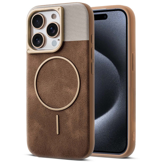 Luxury PU Leather Hard Back Case for Apple iPhone 15 Pro, With Micro-Fiber Cloth inside, MagSafe Compatible