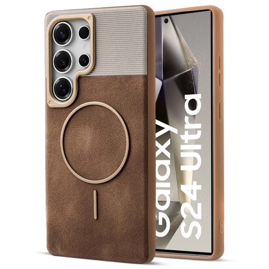 Luxury PU Leather Hard Back Case for Samsung S24 Ultra 5G, With Micro-Fiber Cloth inside, MagSafe Compatible