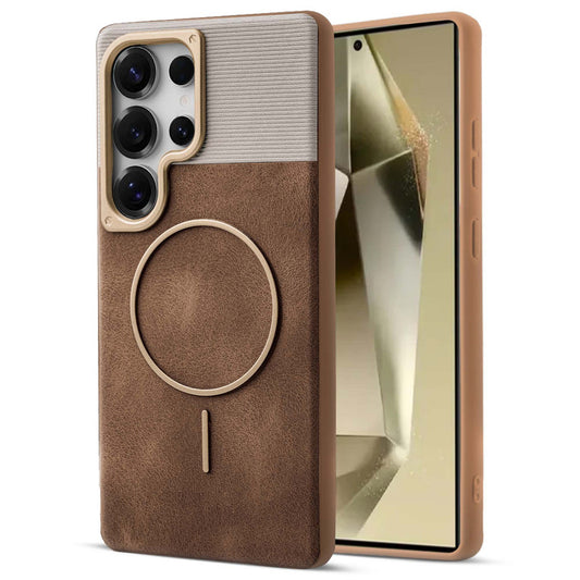 Luxury PU Leather Hard Back Case for Samsung S25 Ultra 5G, With Micro-Fiber Cloth inside, MagSafe Compatible