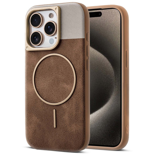 Luxury PU Leather Hard Back Case for Apple iPhone 15 Pro Max, With Micro-Fiber Cloth inside, MagSafe Compatible