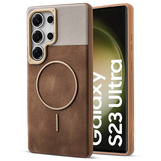 Luxury PU Leather Hard Back Case for Samsung S23 Ultra 5G, With Micro-Fiber Cloth inside, MagSafe Compatible