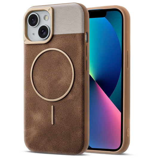 Luxury PU Leather Hard Back Case for Apple iPhone 13, With Micro-Fiber Cloth inside, MagSafe Compatible
