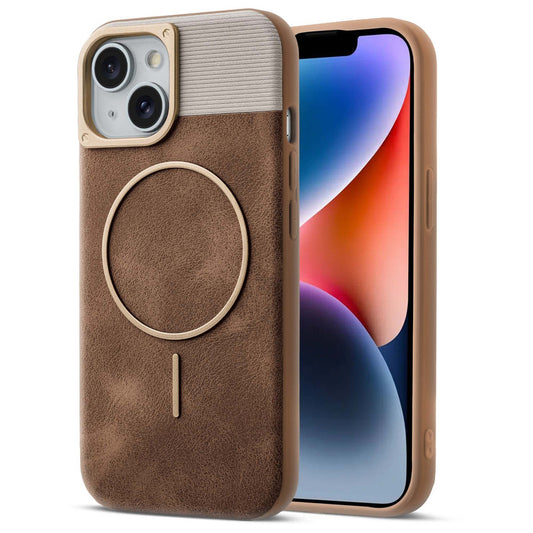 Luxury PU Leather Hard Back Case for Apple iPhone 14, With Micro-Fiber Cloth inside, MagSafe Compatible