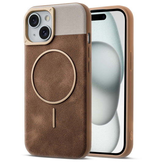 Luxury PU Leather Hard Back Case for Apple iPhone 15, With Micro-Fiber Cloth inside, MagSafe Compatible