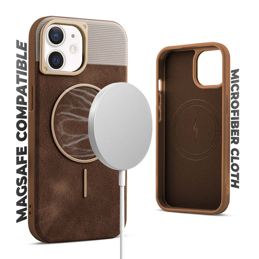 Luxury PU Leather Hard Back Case for Apple iPhone 12, With Micro-Fiber Cloth inside, MagSafe Compatible